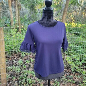 Banana Republic Navy Stretch Top Shirt Blouse Vell Sleeve Short Boho XS